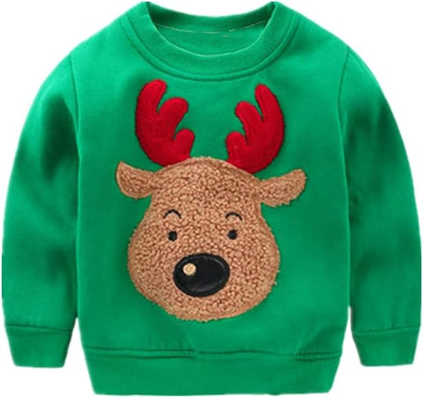 Popshion Toddler Boys Christmas Sweatshirts Long Sleeve Pullover Shirts Deer Sweater Cartoon Tee ... | Amazon (US)