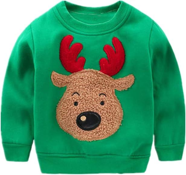 Popshion Toddler Boys Christmas Sweatshirts Long Sleeve Pullover Shirts Deer Sweater Cartoon Tee ... | Amazon (US)