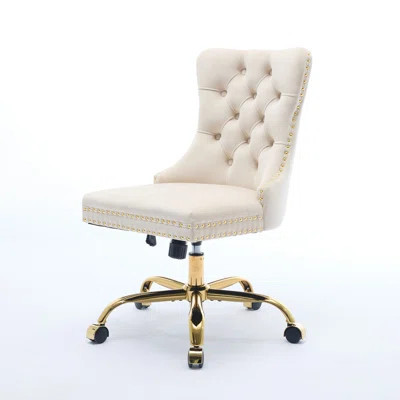 Furniture Office Chair,Modern Velvet Upholstered Tufted Button Office Chair with Golden Metal Base,Adjustable Desk Chair Swivel Office Chair (Pink) | Wayfair North America