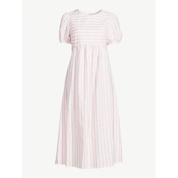 Scoop Women's Bow Back Midi Dress with Puff Sleeves - Walmart.com | Walmart (US)