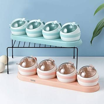 XGzhsa Plastic Spice Jars with Lids, Seasoning Box with Spoon, 4 Pieces Durable Seasoning Box Mul... | Amazon (UK)