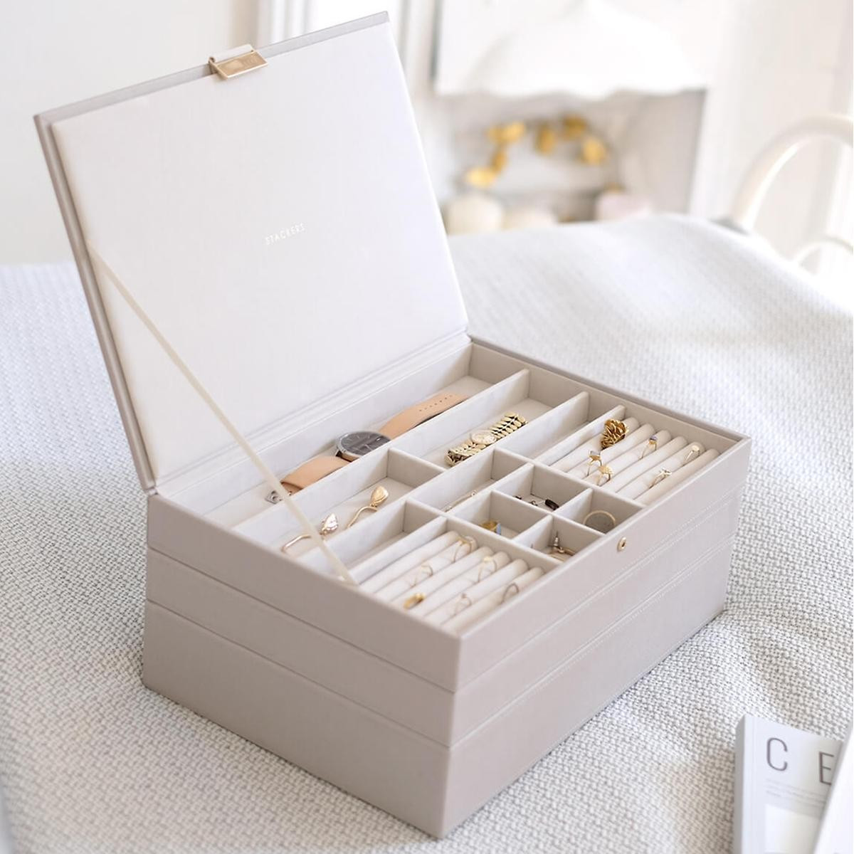 Stackers Supersize Glass Top Drawer Taupe | The Container Store