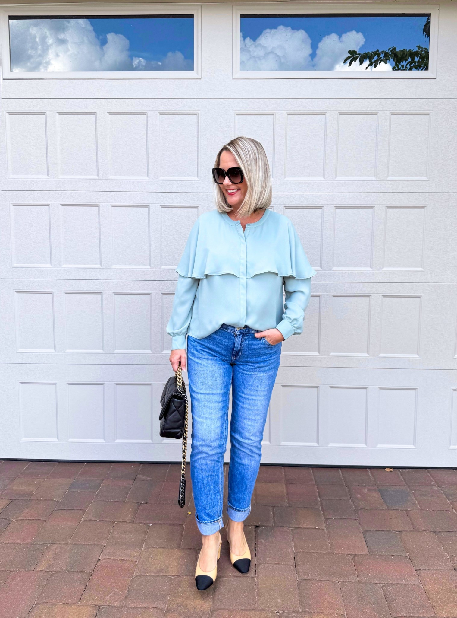 Boyfriend jeans, cape blouse and slingbacks.



#LTKStyleTip #LTKFindsUnder100 #LTKOver40