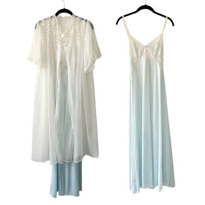 Vintage 70s 80s Coquette Baby Blue Lace Slip Dress and Lace Robe Set M  | eBay | eBay US