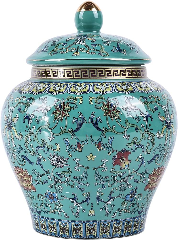 Handcrafted Enamel Ginger Jar-Vibrantly Colored Chinoiserie Vase,Blue and White Porcelain Ceramic... | Amazon (US)