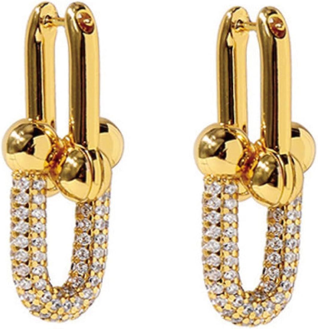 Women Gold Earrings 14K Gold Plated Lightweight Gold Link Hoop Hypoallergenic Earrings Trendy Fas... | Amazon (US)