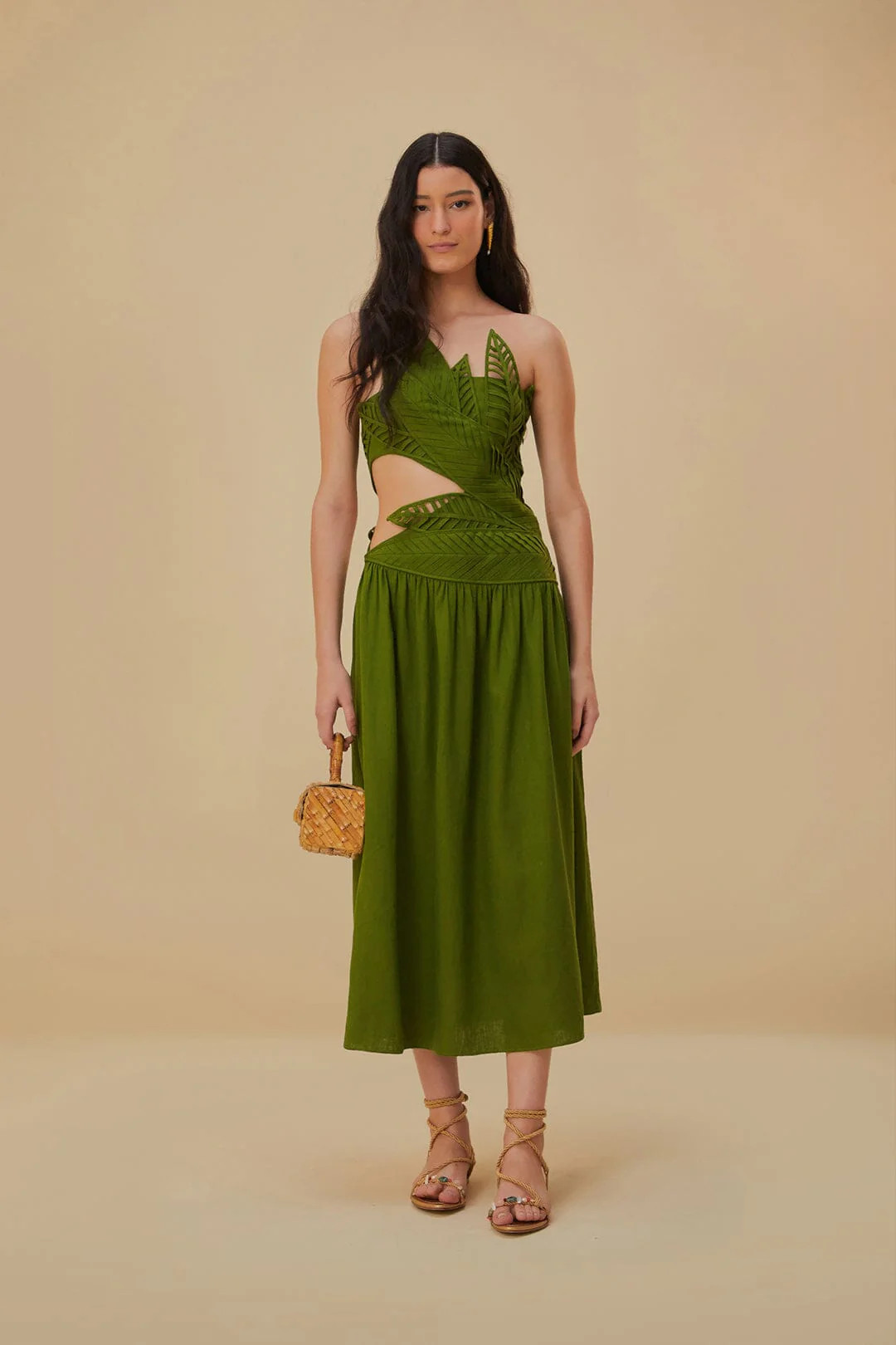 Green Leaves Cut Out Midi Dress | FarmRio (US)