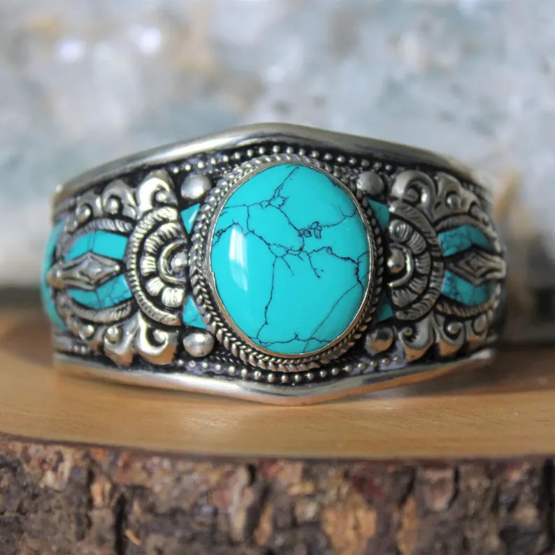 Turquoise Cuff Bracelet, Adjustable Bangle Southwest Boho Jewelry | Etsy (Global)