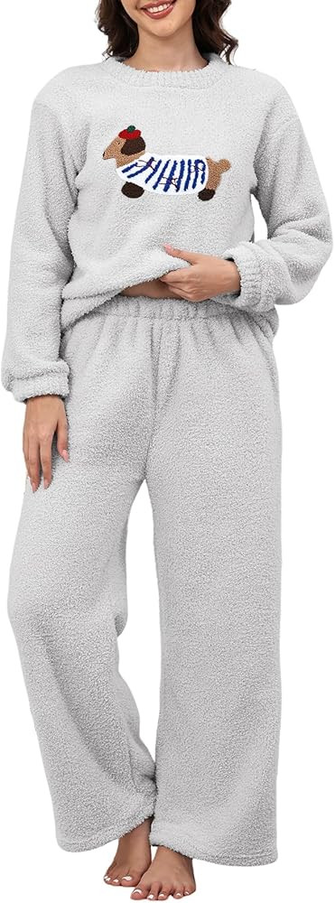 Yimoon Women' s Fluffy Fleece Pajama Set Pullover Pants Winter Dachshund Fuzzy 2 Piece Plush Pjs ... | Amazon (US)