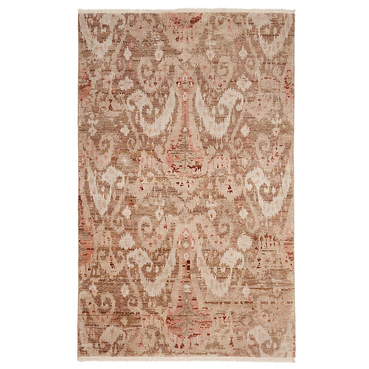 Kenzie Hand Knotted Rug with Blush & Gray Ikat Wool and White Fringe | Ballard Designs, Inc.