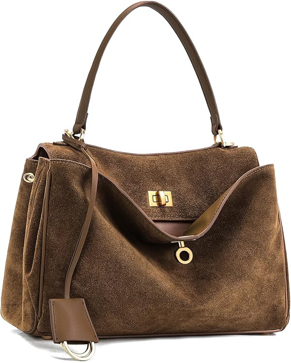 Genuine Leather Purse for Women: Suede Leather Tote Bag - Fashion Ladies Shoulder Handbag for Tra... | Amazon (US)
