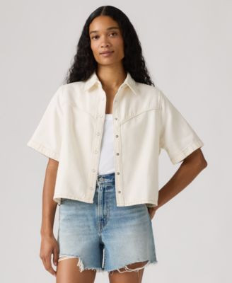 Levi's Women's Short-Sleeve Cropped-Fit Denim Shirt - Little Tiny Windows | Macy's