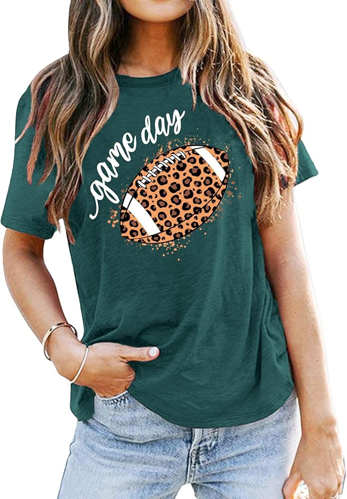 Game Day T Shirt Women Sunday Football Season Tee Vintage Bleached Shirt Letter Print Short Sleev... | Amazon (US)