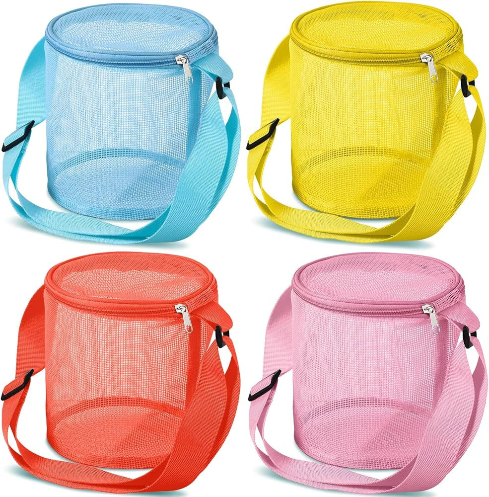 Frienda 4 Piece Beach Toys Mesh Beach Bag Shell Collecting Bag Cylindrical Bags with Adjustable C... | Amazon (US)