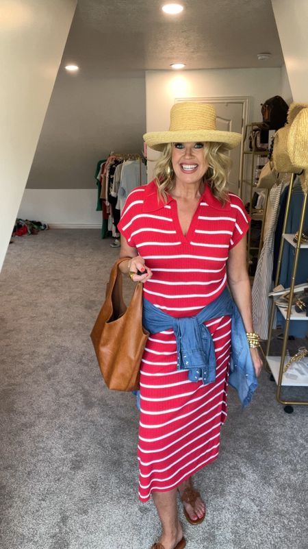 Amazon find…affordable dress comes in several colors

Styled with a denim shirt

Cognac vegan tote bag and Tory Burch miller sandals 

Gigi pip straw hat 

Lisi lurch jewelry , bracelets 

Kendra Scott hoops


#LTKOver40 #LTKStyleTip #LTKFindsUnder50