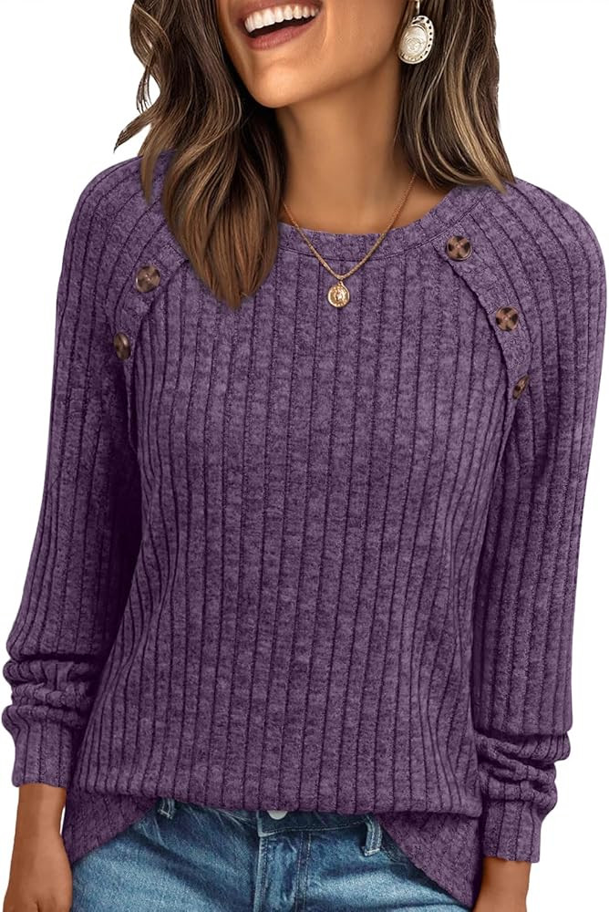 AUTOMET Womens Long Sleeve T Shirts Casual Tunic Work Tops Spring Plus Size Sweaters Date Night O... | Amazon (US)