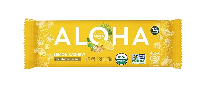 ALOHA Organic Plant Based Protein Bars - Lemon Cashew - Single Bar - Vegan, Low Sugar, Gluten-Fre... | Amazon (US)