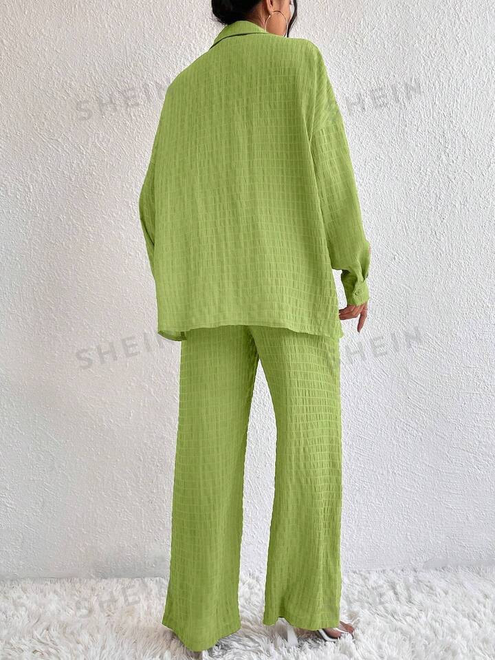 SHEIN Essnce Drop Shoulder Shirt & Wide Leg Pants | SHEIN