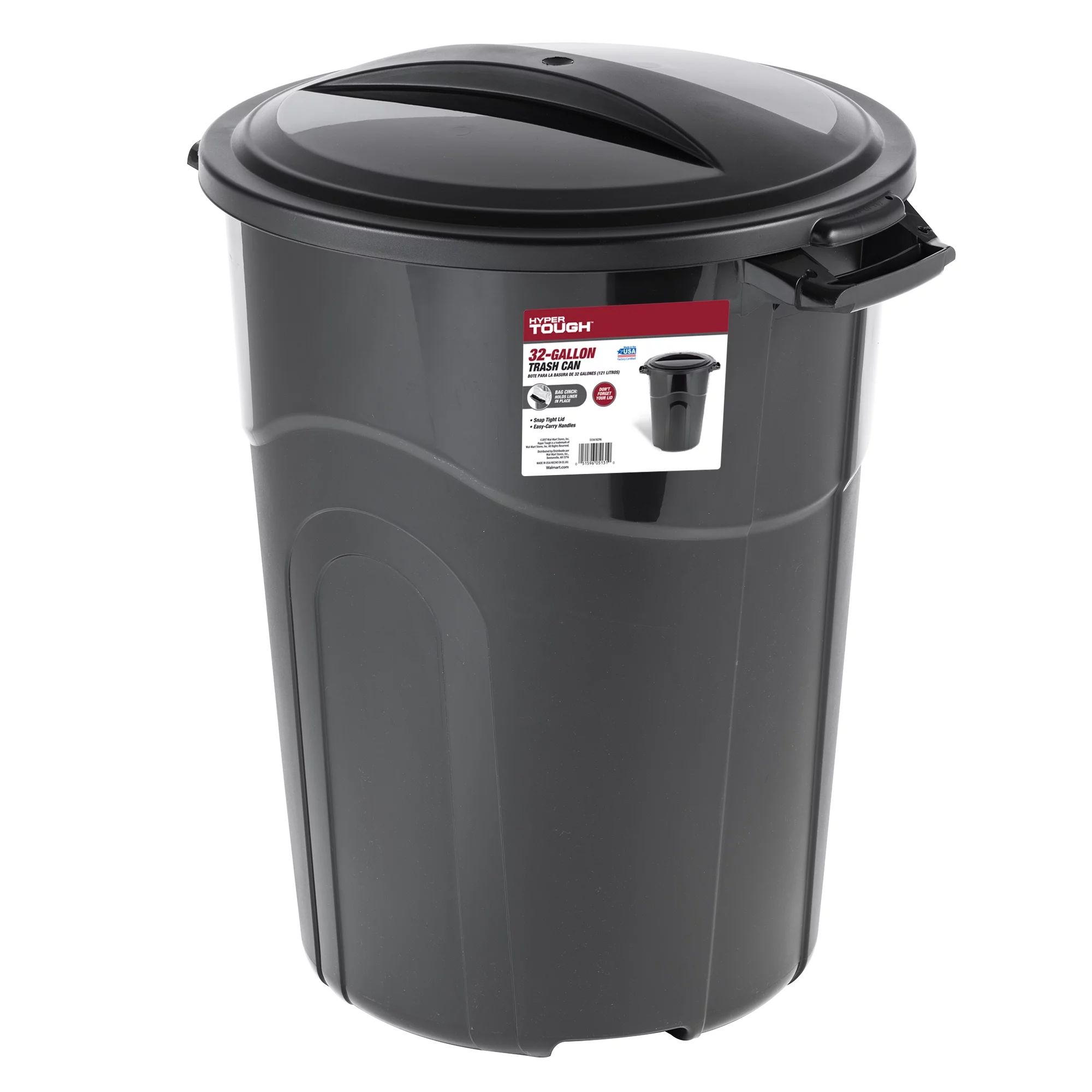 Hyper Tough 32 Gallon Heavy Duty Plastic Garbage Can, Included Lid, Indoor/Outdoor, Black | Walmart (US)