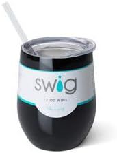 Swig Authentic Classic 12oz (ounce) Wine Tumbler Cup Mug Combo with Open Lip Lid and Straight Pla... | Amazon (US)