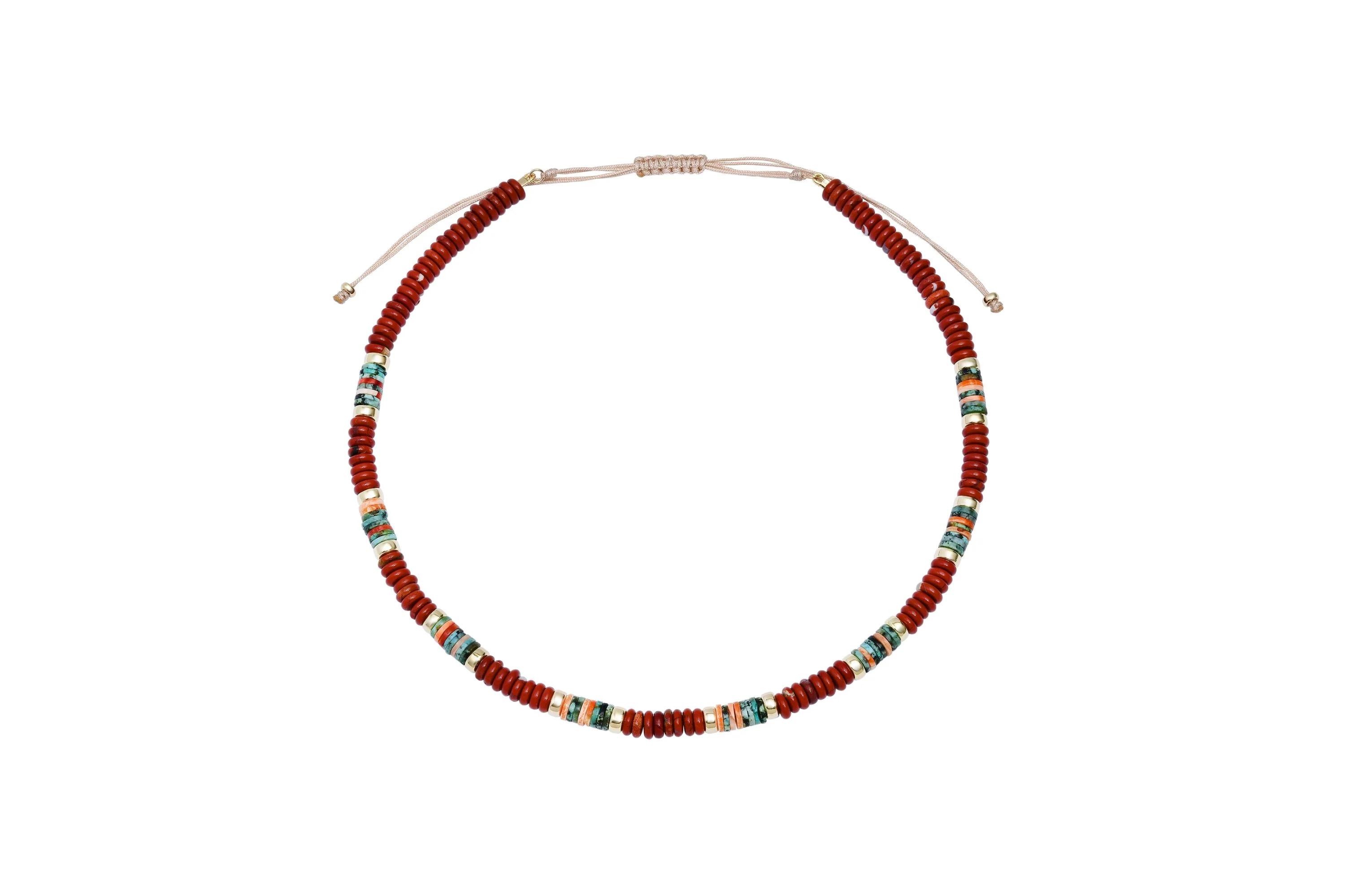 Rainbow Jasper, Spiny Oyster Turquoise, 14k Gold Beaded Necklace | Shylee Rose Jewelry