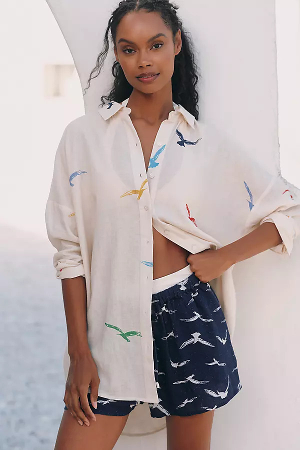 Celandine Linen Blend Long-Sleeve Buttondown Shirt | Anthropologie (US)