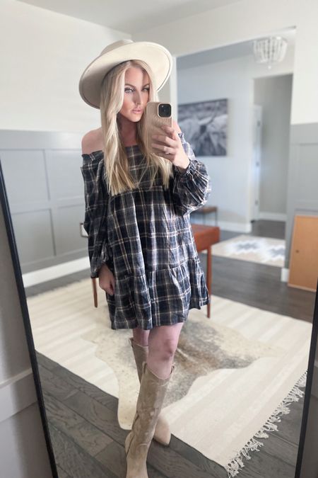 Fall Family Photo Outfit 
Fall Family Pictures 
Mom Family Photo Outfit 
Daughter Family Photo Outfit 
Maternity Photos 
Tall Boots / Tan Boots 
Plaid Dress / Off the Shoulder Dress

Wearing size XS 

#LTKstyletip #LTKshoecrush #LTKbump