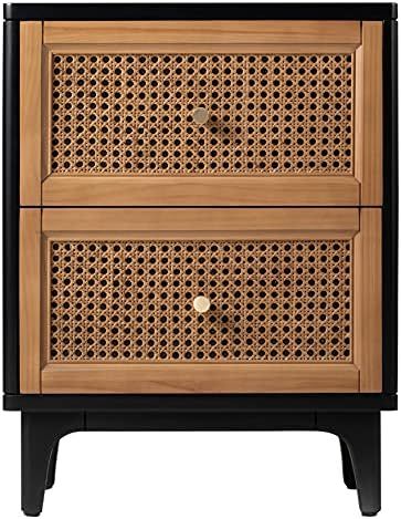 COZAYH Fully-Assembled 2-Drawer Woven Cane Front Accent Nightstand with Brass Knobs for Living Ro... | Amazon (US)