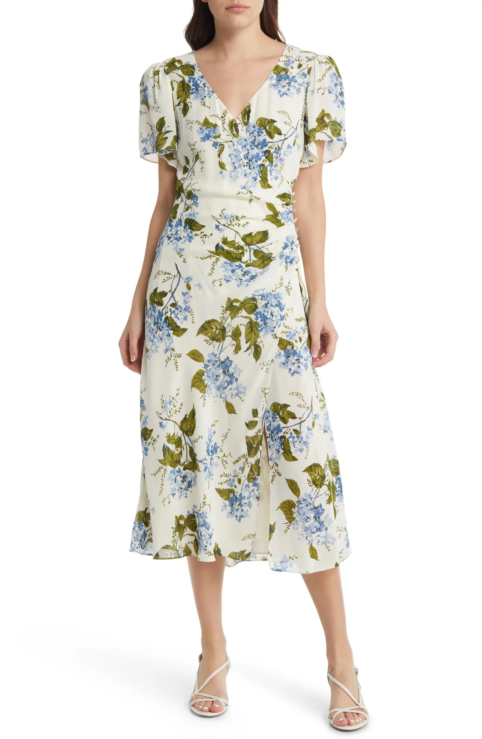 Breanna Floral Ruched Midi Dress | Nordstrom