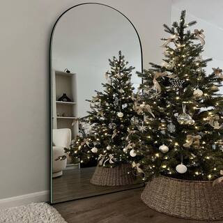 31.5 in. W x 70.5 in. H Oversized Arch Wood Framed Black Standing Mirror Full Length Floor Leaning Mirror | The Home Depot