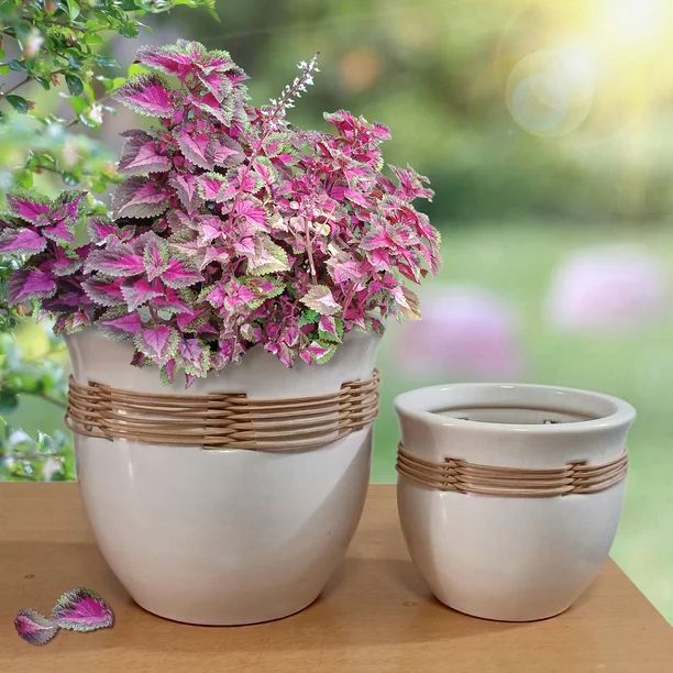 Better Homes & Gardens 8 inch/6 inch White Ceramic Basket Pot Set of 2 - Walmart.com | Walmart (US)