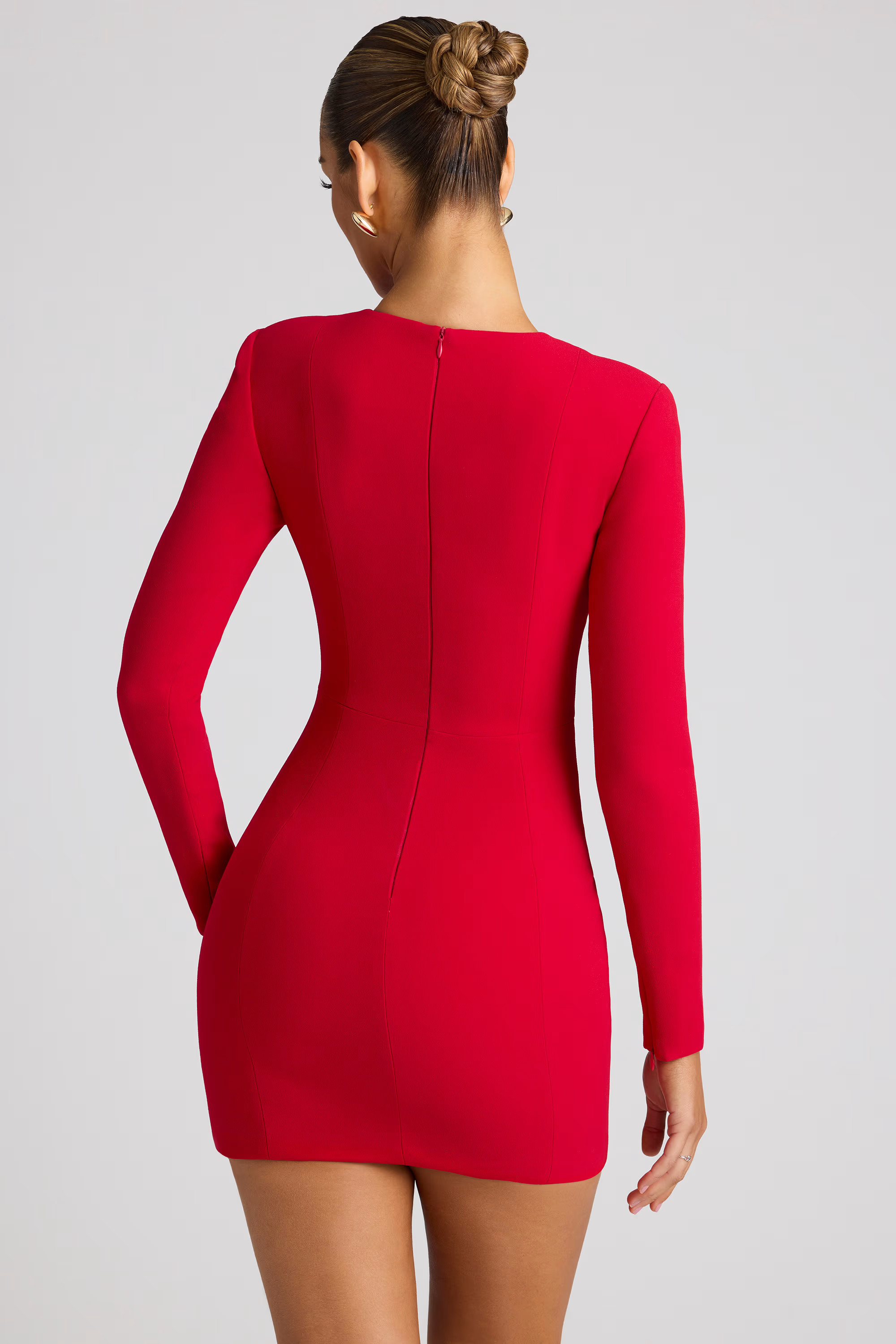 Heart Cut Out Long Sleeve Mini Dress in Fire Red | Oh Polly