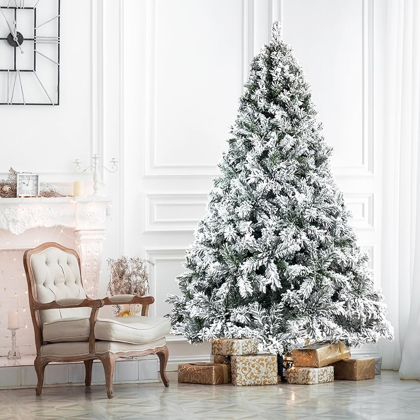 Prextex 6ft Snow Flocked Christmas Tree - 1200 Tips, Premium Artificial Spruce Hinged Christmas Tree | Amazon (US)