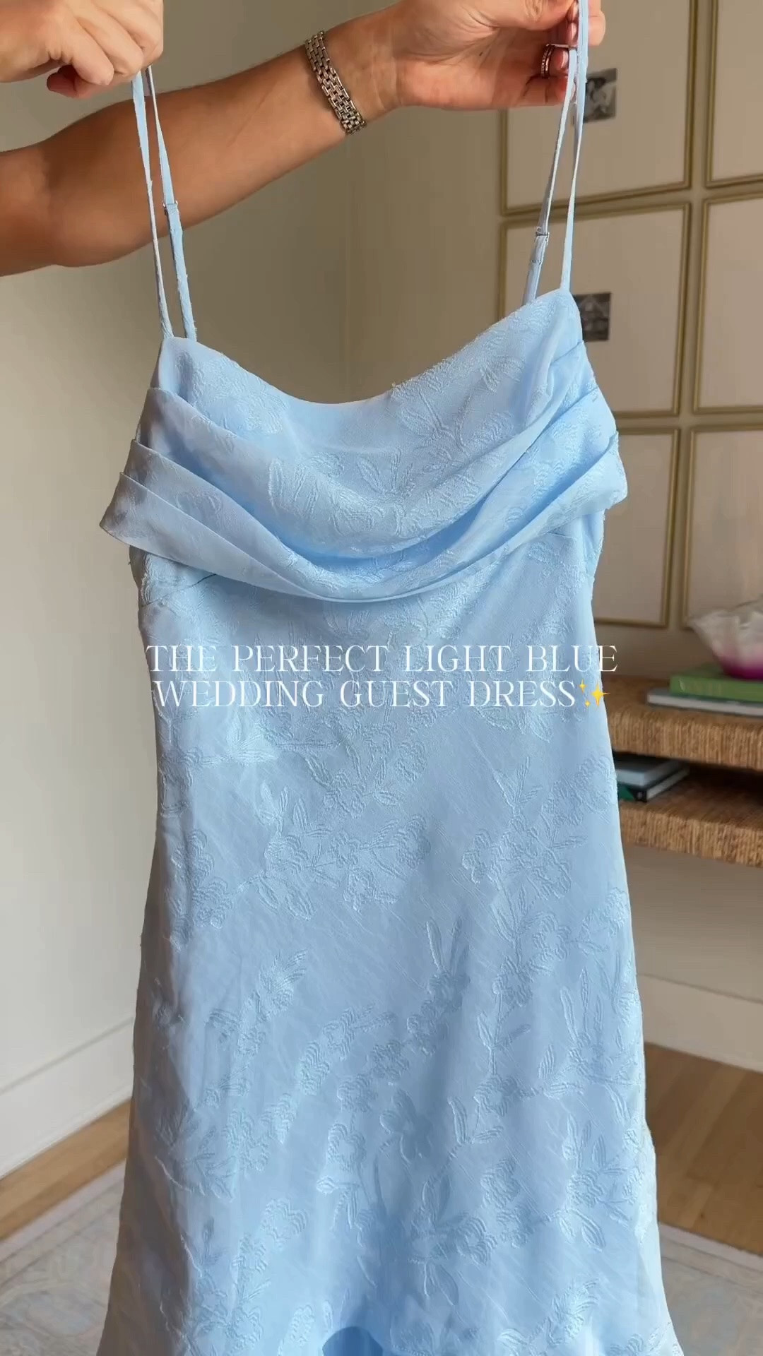 Pretty light blue dress for a formal or cocktail wedding! Wearing a S. Code LOUISE15