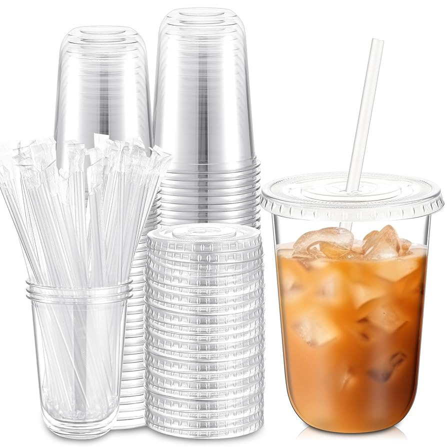 50 Sets Clear Plastic Cups with Lids and Straws, Disposable Iced Coffee Cups Drinking PET for Col... | Amazon (US)