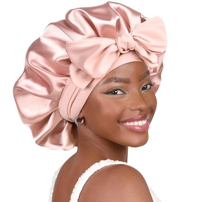 Satin Bonnet Silk Bonnet for Sleeping Double Layer Satin Lined Hair Bonnet with Tie Band Bonnets ... | Amazon (US)