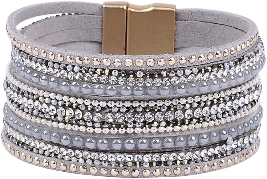Artilady Leather Wrap Bracelet for Women - Handmade Clasp Bangle Bracelet with Pearl Druzy Crysta... | Amazon (US)