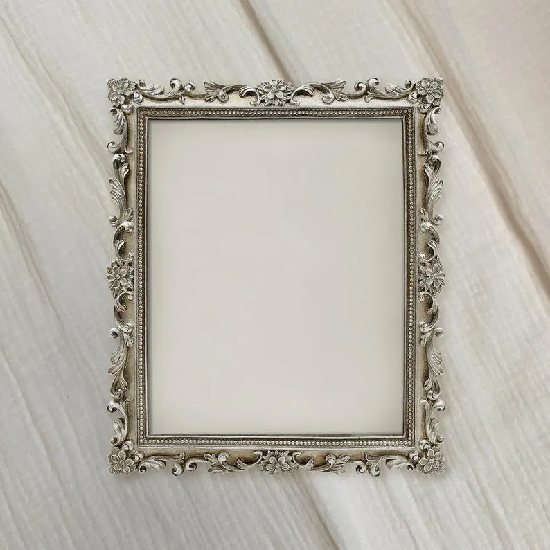 8x10 Silver Floral Vintage Style Picture Frame + Found Paper Art | Etsy (Global)
