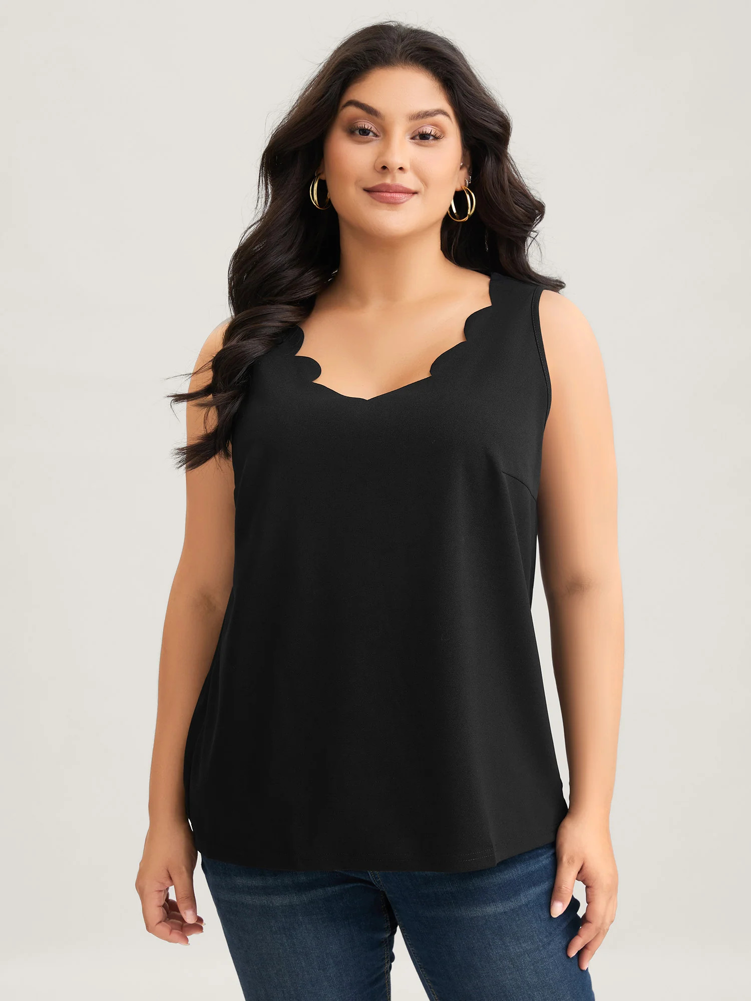 Solid V Neck Laser Cut Tank Top | Bloomchic