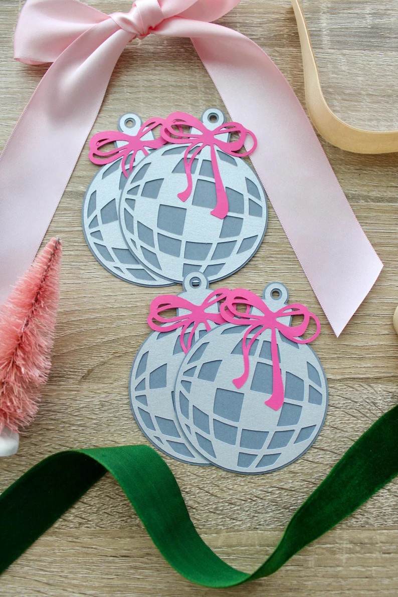 Disco Ball Ornament and Bow Gift Tags, Set of 4, Twine Included, Colorful Christmas, Disco Christ... | Etsy (US)