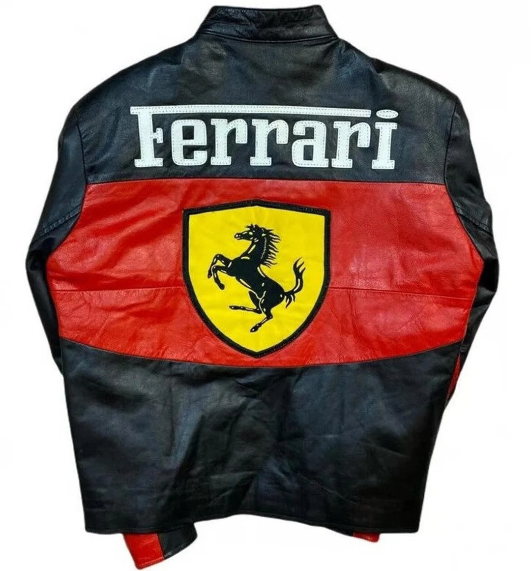 F1 Ferrari Racing Jacket with Leather, Front Zipper, Bomber Jacket, F1 Streetwear Jacket, Nascar ... | Etsy (US)