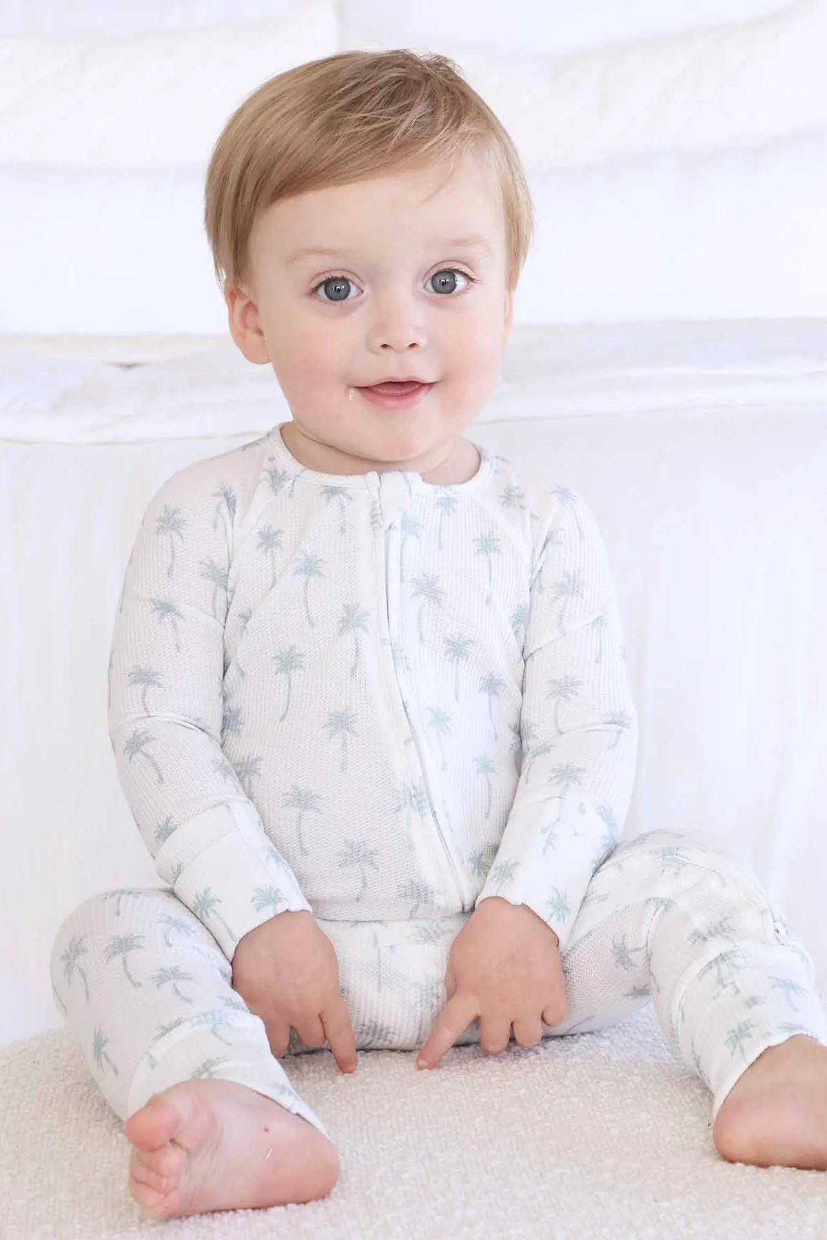 Preppy Palms Waffle Bamboo Convertible Zip Romper | Caden Lane