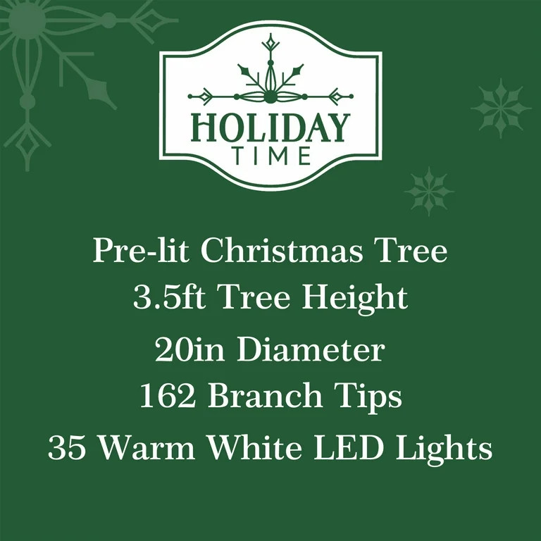 Holiday Time 3.5ft Pre-Lit Flocked Dakota Artificial Christmas Potted Tree, 35 Warm White LED, Gr... | Walmart (US)