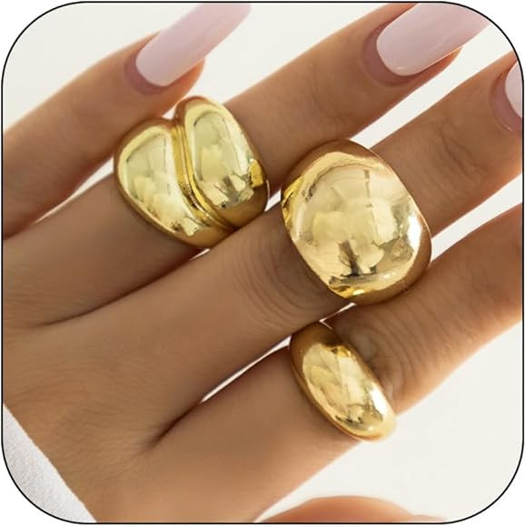 Gold Rings for Women Chunky Gold Statement Rings Vintage Stackable Rings Thick Gold Knuckle Ring ... | Amazon (CA)