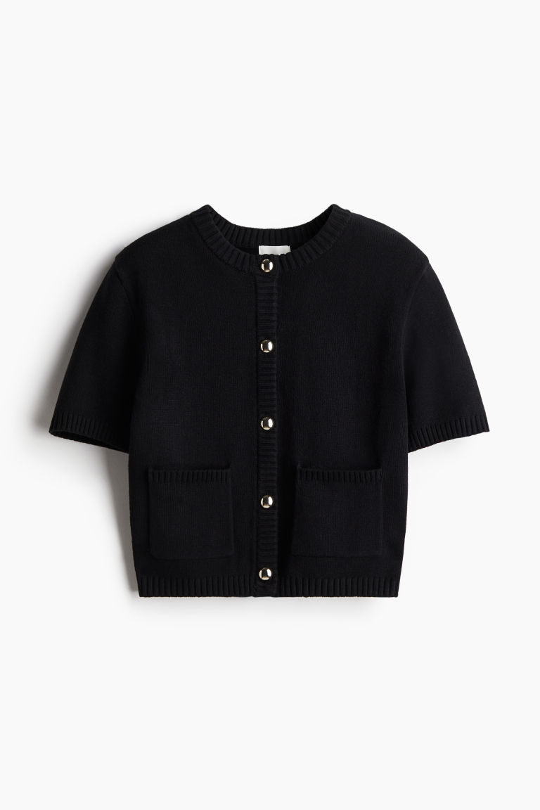 H & M - Short-Sleeved Cardigan - Black | H&M (US, CA, MX)