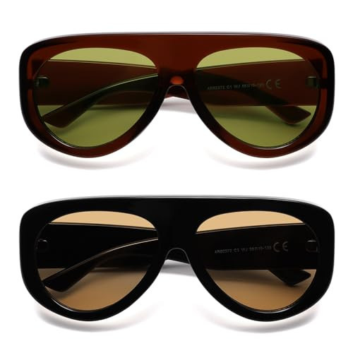 HERJOUR Trendy Aviator Sunglasses Womens Mens Retro 90s Rectangle Wrap Shades Oversized Style AR82372 | Amazon (US)