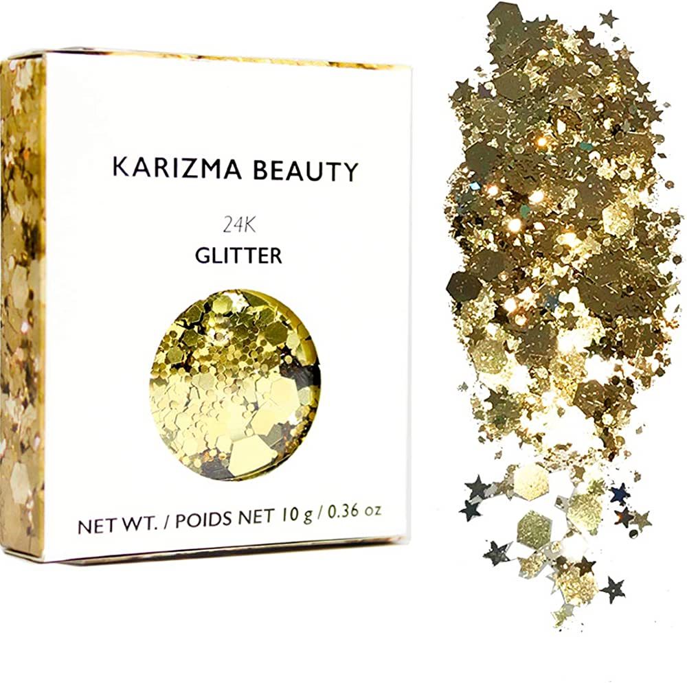 KARIZMA Holographic 24K Gold Glitter. 10g Chunky Face Glitter, Hair Glitter, Eye Glitter and Body... | Amazon (US)