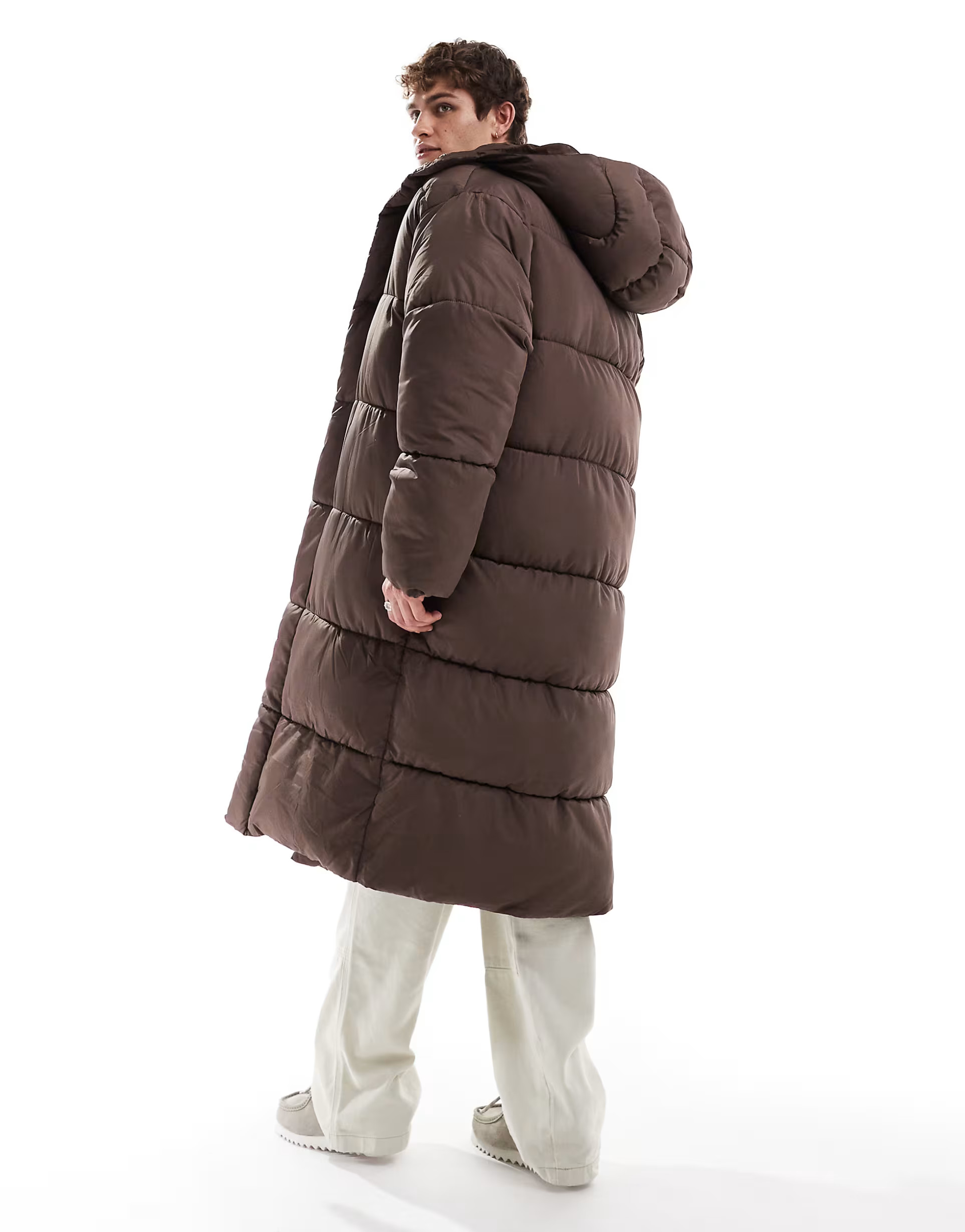 COLLUSION Unisex maxi puffer jacket with hood in brown | ASOS (Global)