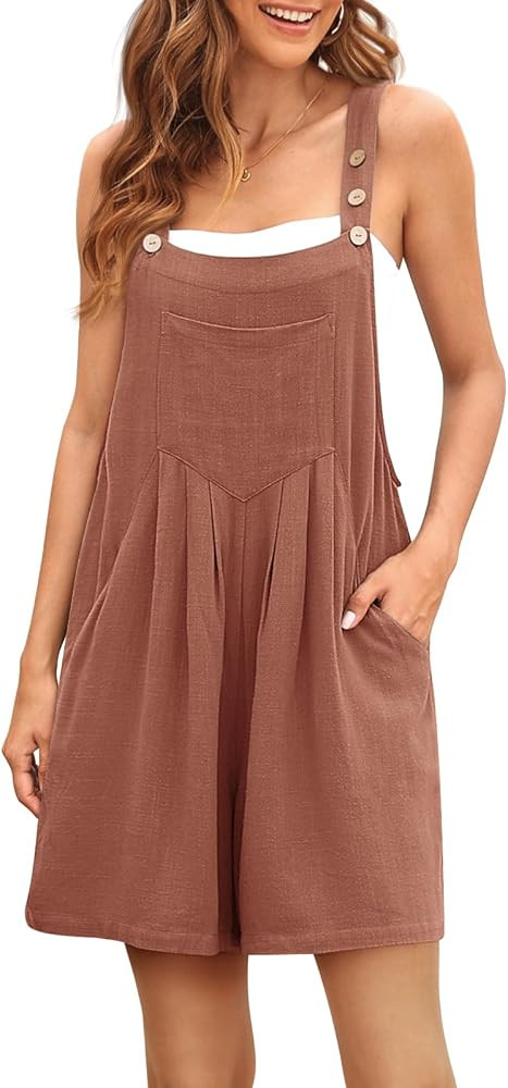 AUTOMET Jumpsuits for Women Casual Summer Shorts Overalls Button Up Comfy Rompers Sleeveless Jump... | Amazon (US)