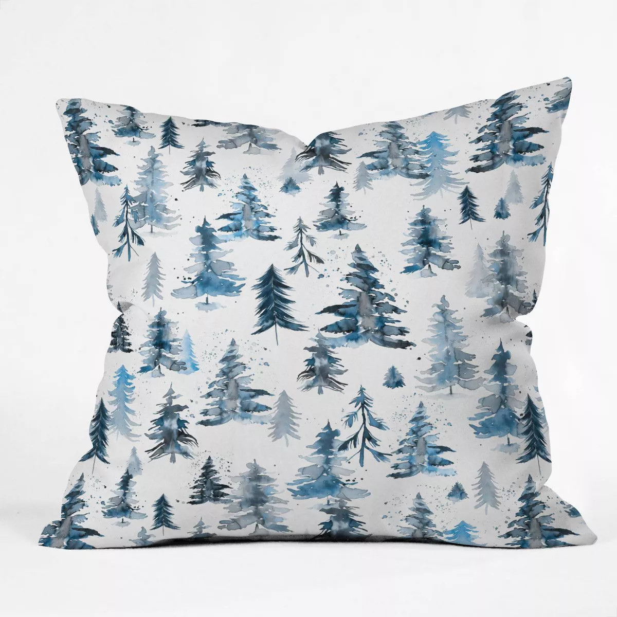 16"x16" Ninola Design Watercolor Pines Spruces Square Throw Pillow Blue - Deny Designs | Target
